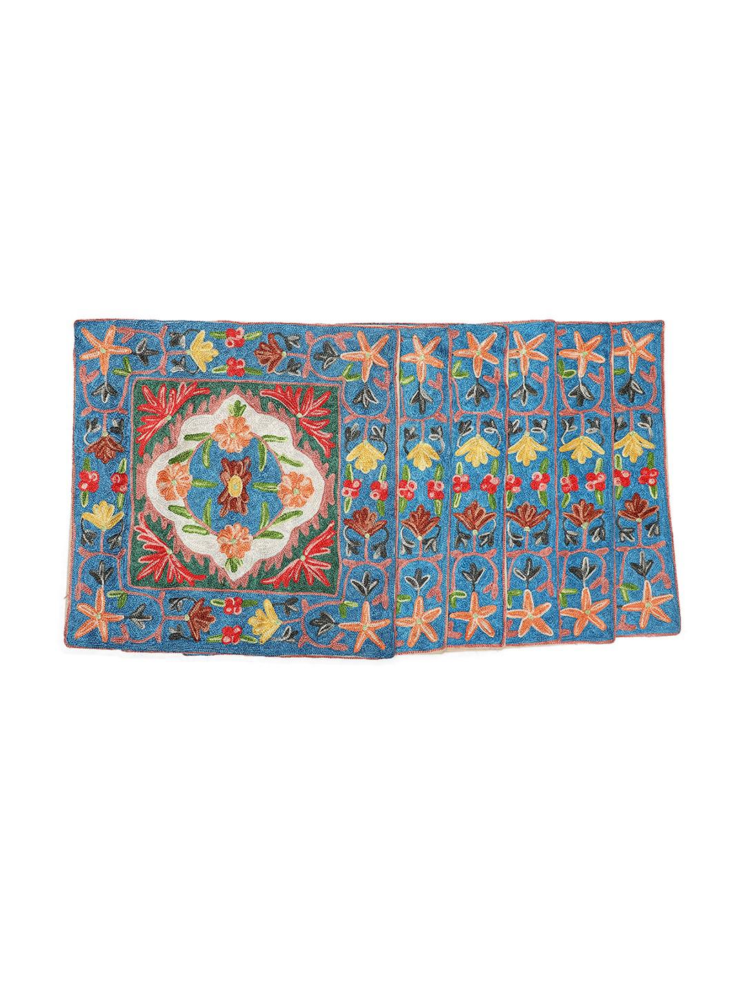 FLORAL GLORY - PURE RESHAM SILK EMBROIDERY ON COTTON CUSHION COVER WITH FLORAL DESIGN