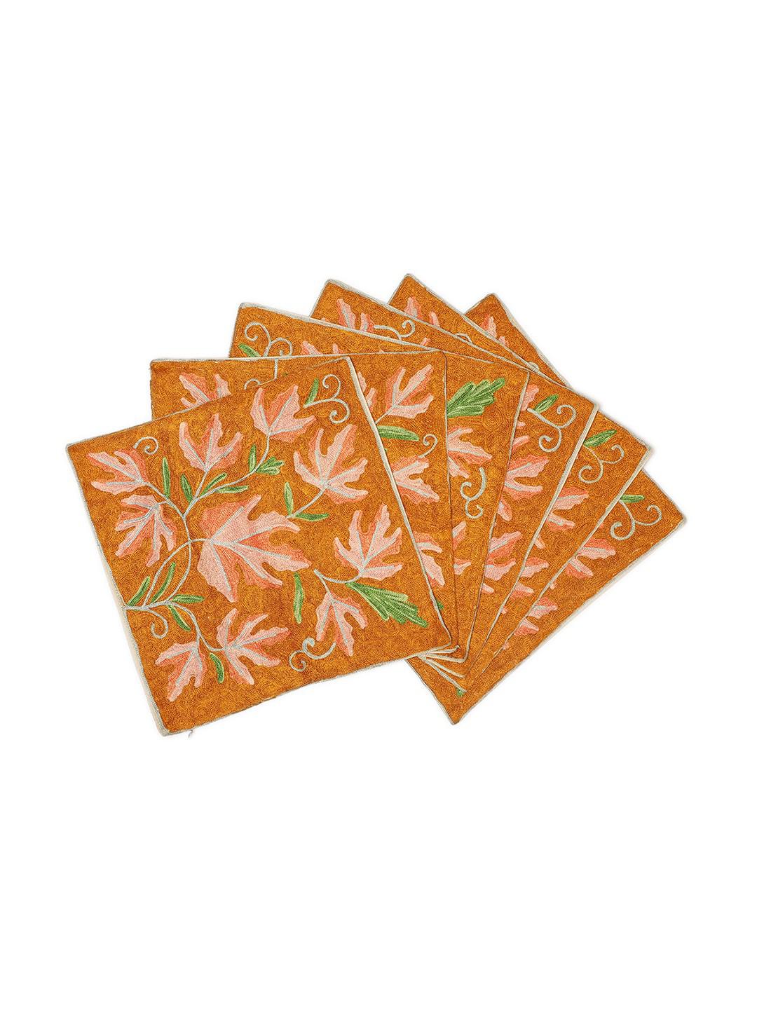 CHINAR ART - PURE RESHAM SILK EMBROIDERY ON COTTON CUSHION COVER WITH CHINAR LEAVES