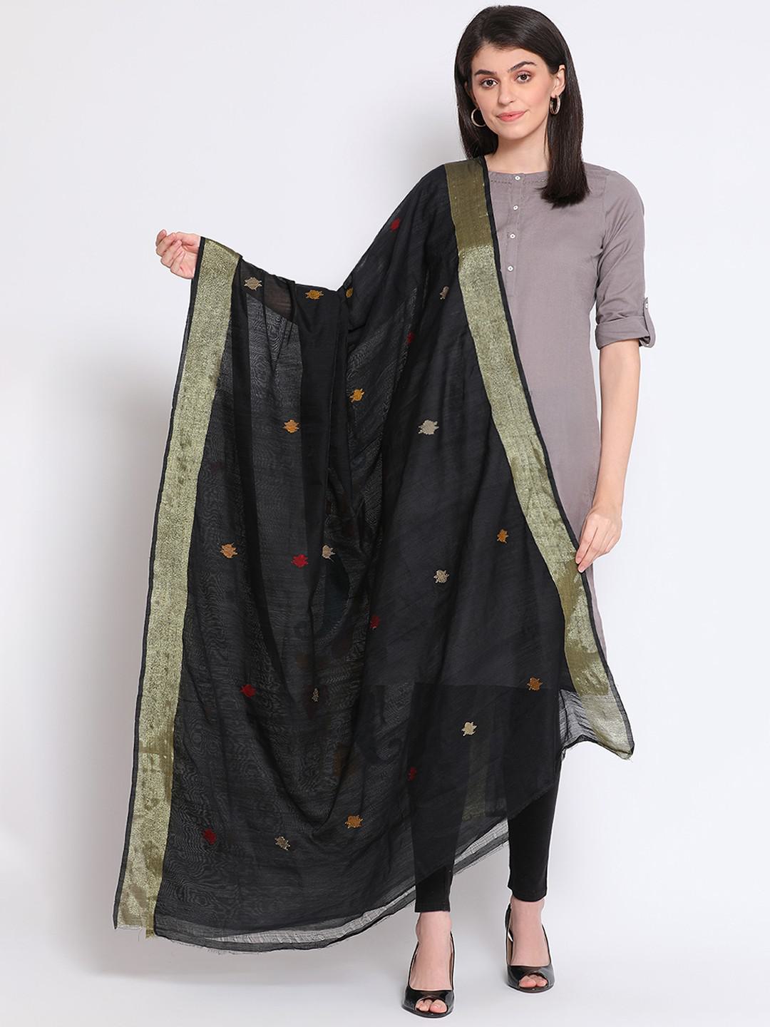 UNSTITCHED SUIT SET PIECE IN JAMDANI GICHA MULMUL IN BLACK