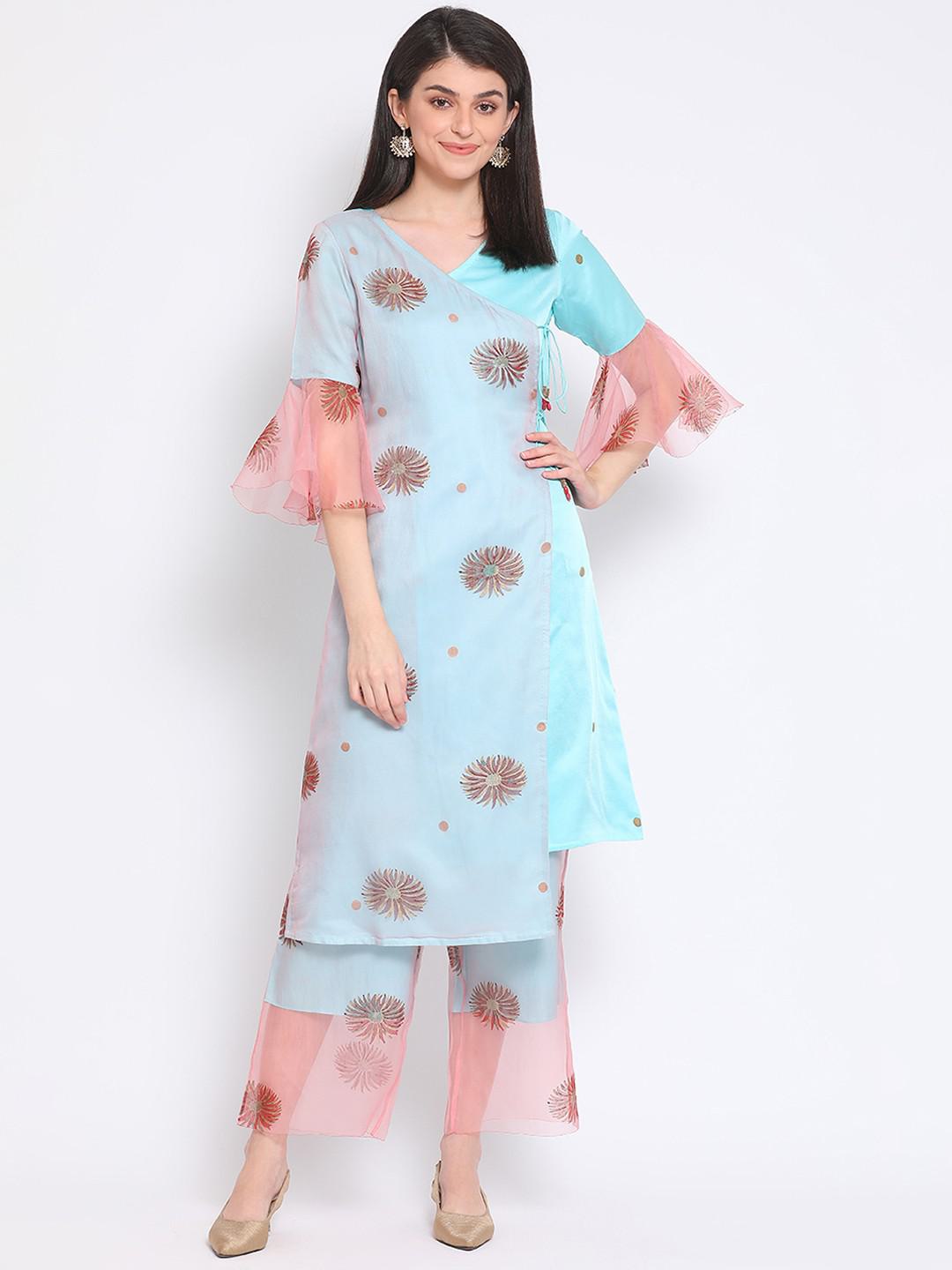 GLAZED COTTON SATIN & ORGANZA SILK SUIT SET