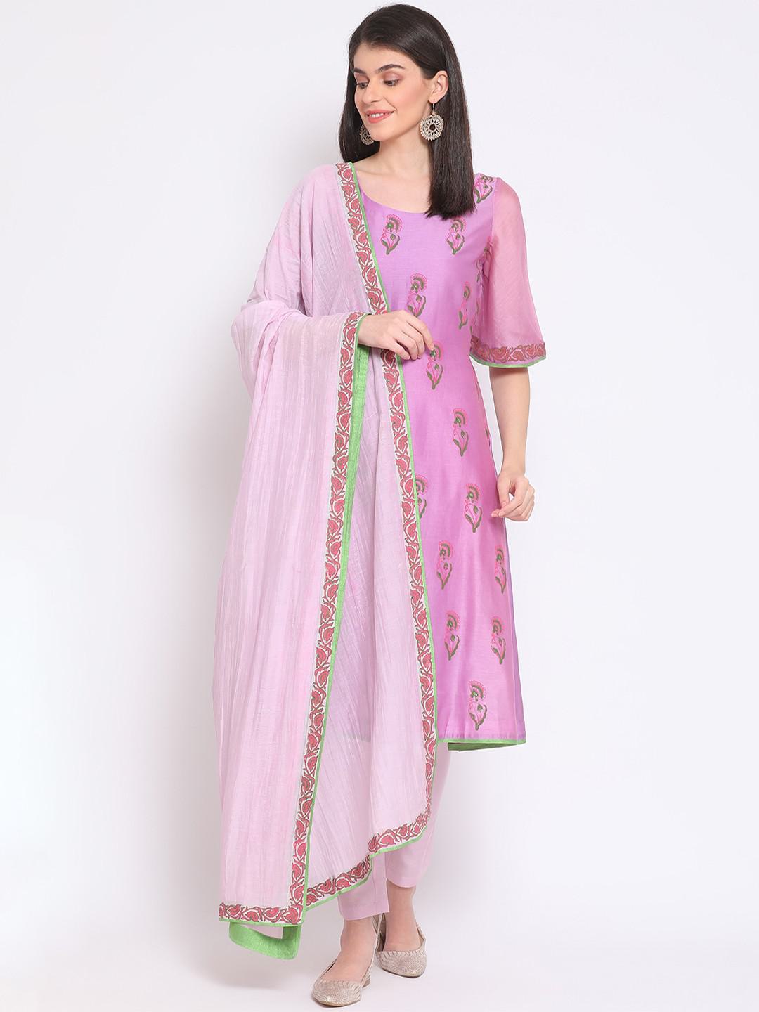 CHANDERI SILK KURTA PAJAMA SET WITH BLOCK PRINTING