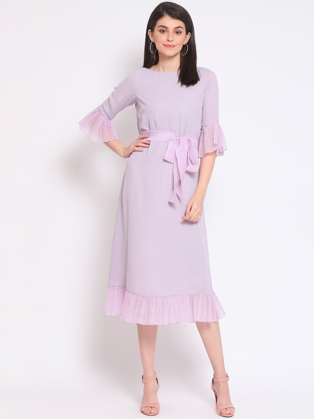 LILAC CASUAL  DRESS IN POLY ORGANZA CRUSHED SATIN