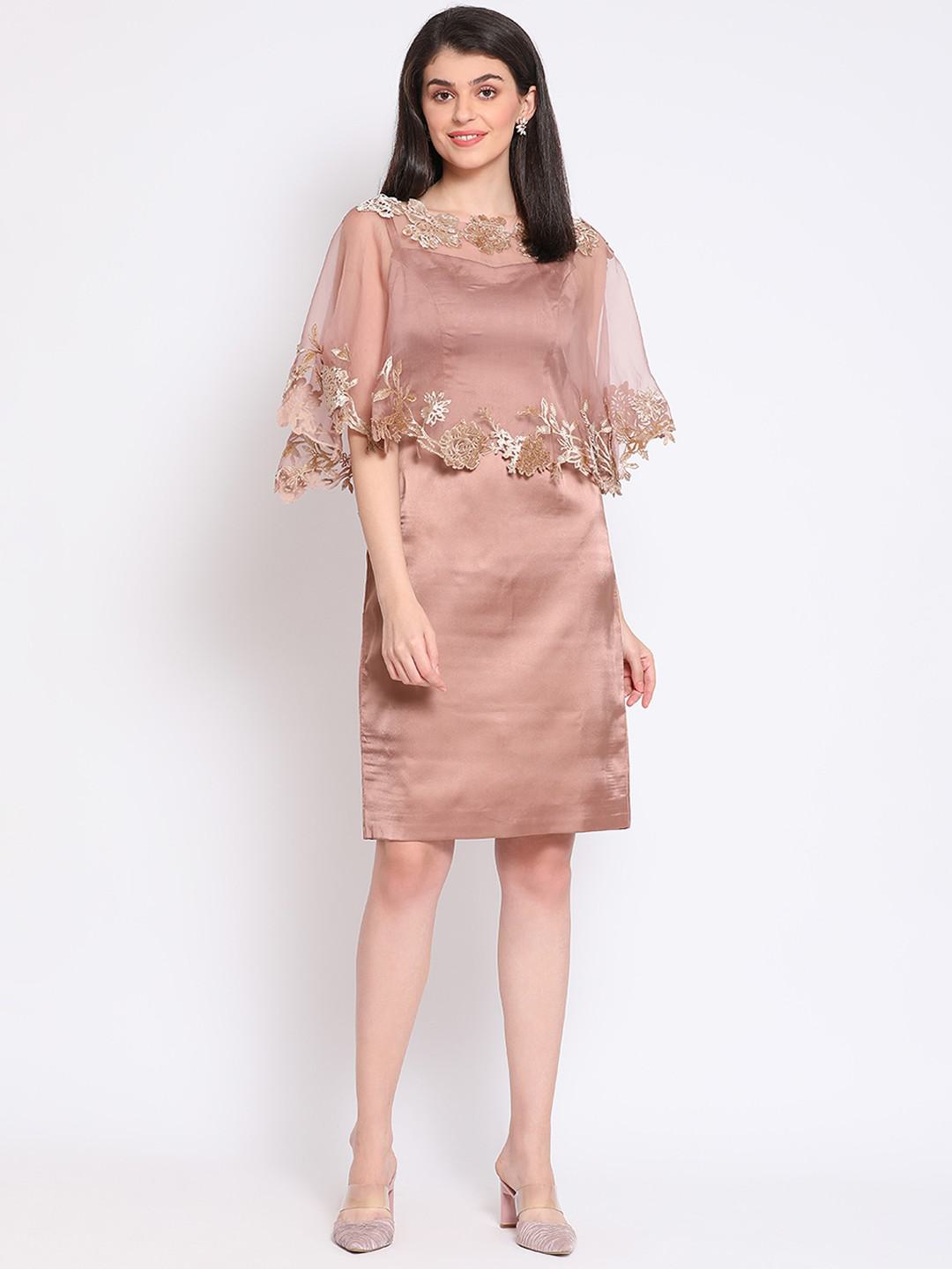 JAPANESE SATIN & ORGANZA DUSTY PINK COCKTAIL DRESS WITH CAPE