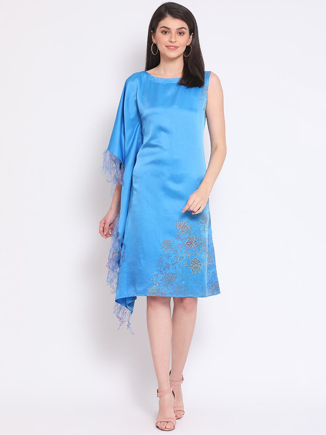 GRECIAN DRESS IN GLAZED COTTON SATIN WITH HAND BLOCK PRINTING