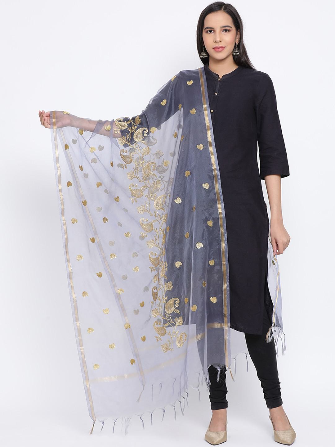 VIOLET COLOUR ORGANZA EMBROIDERED DUPATTA