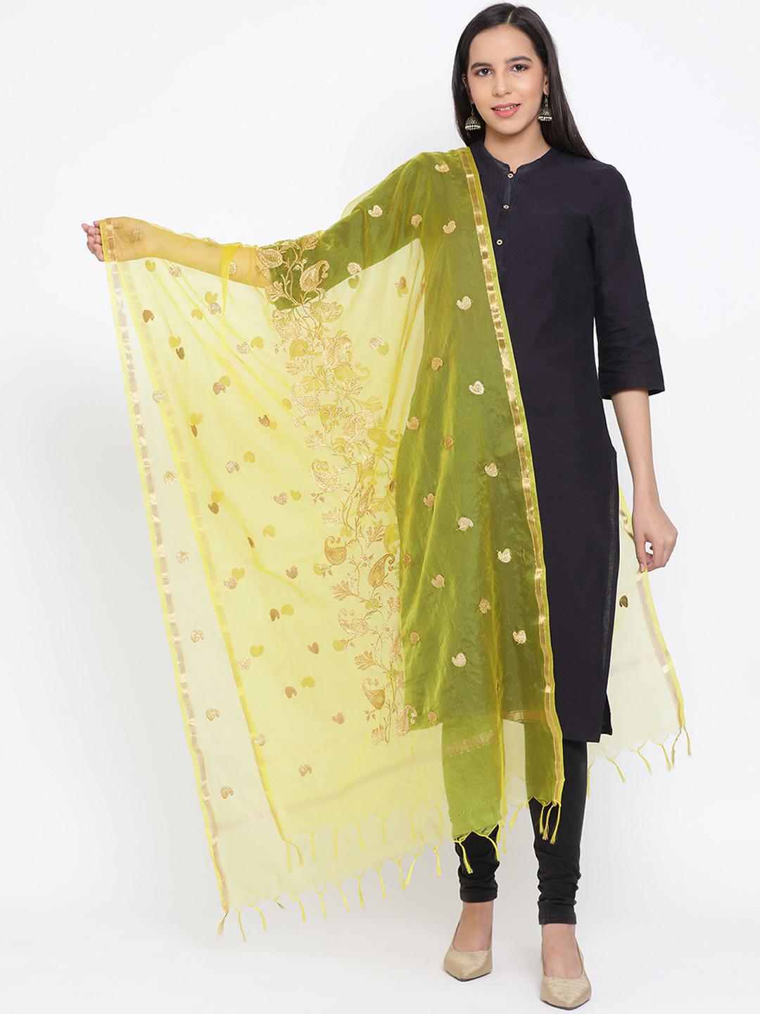 YELLOW COLOUR ORGANZA EMBROIDERED DUPATTA