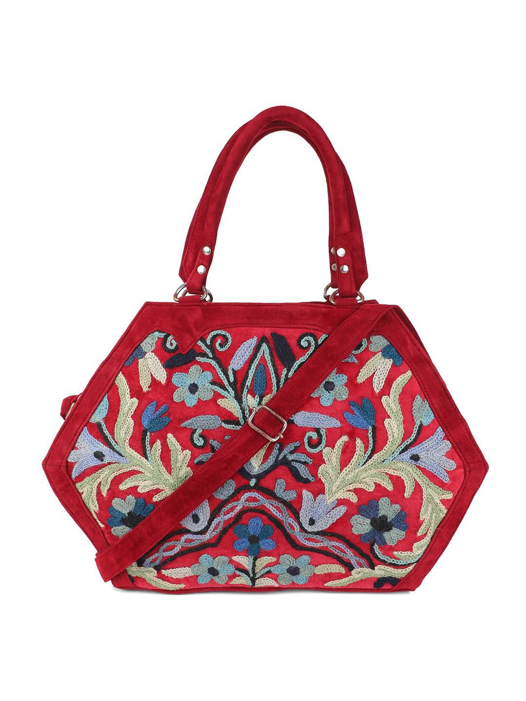 ROSEWOOD HANDBAG IN MULTICOLOUR AARI EMBROIDERY ON SILK & SUEDE