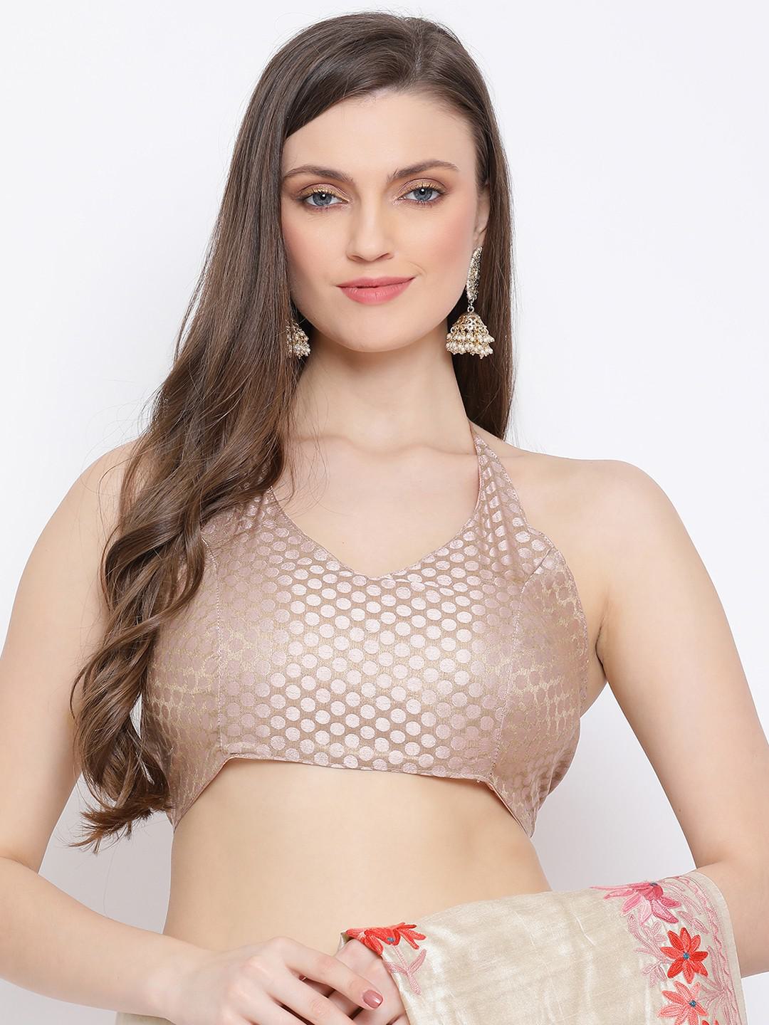 PALE ROSE & GOLD WOVEN COTTON BIKINI BLOUSE WITH STRINGS