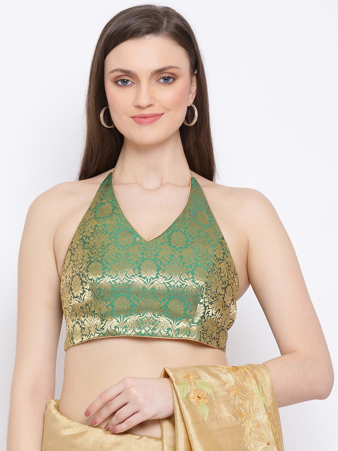 GREEN & GOLD BROCADE BIKINI BLOUSE WITH STRINGS