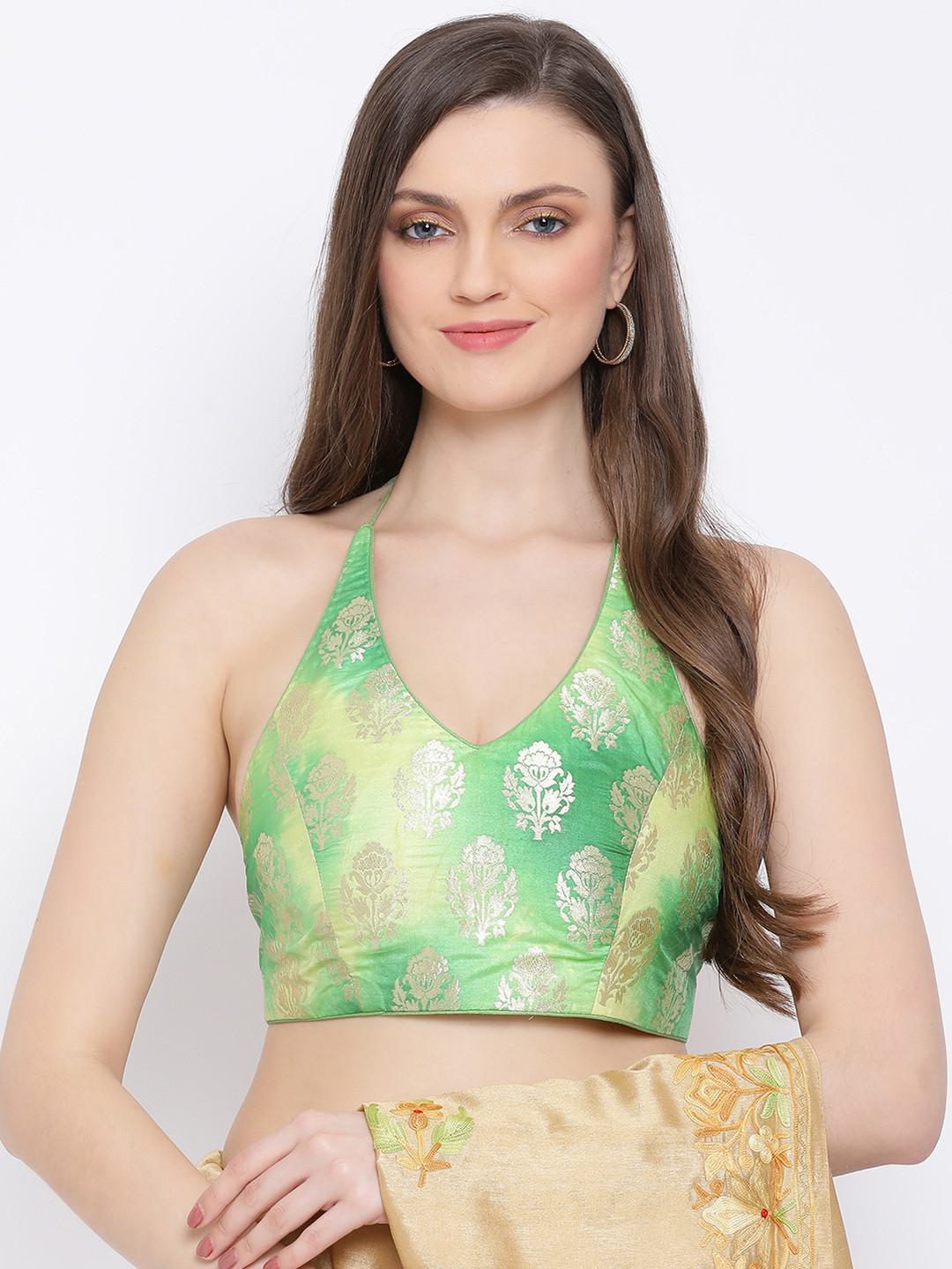 LIME GREEN TIE DYE BROCADE BIKINI BLOUSE WITH STRINGS