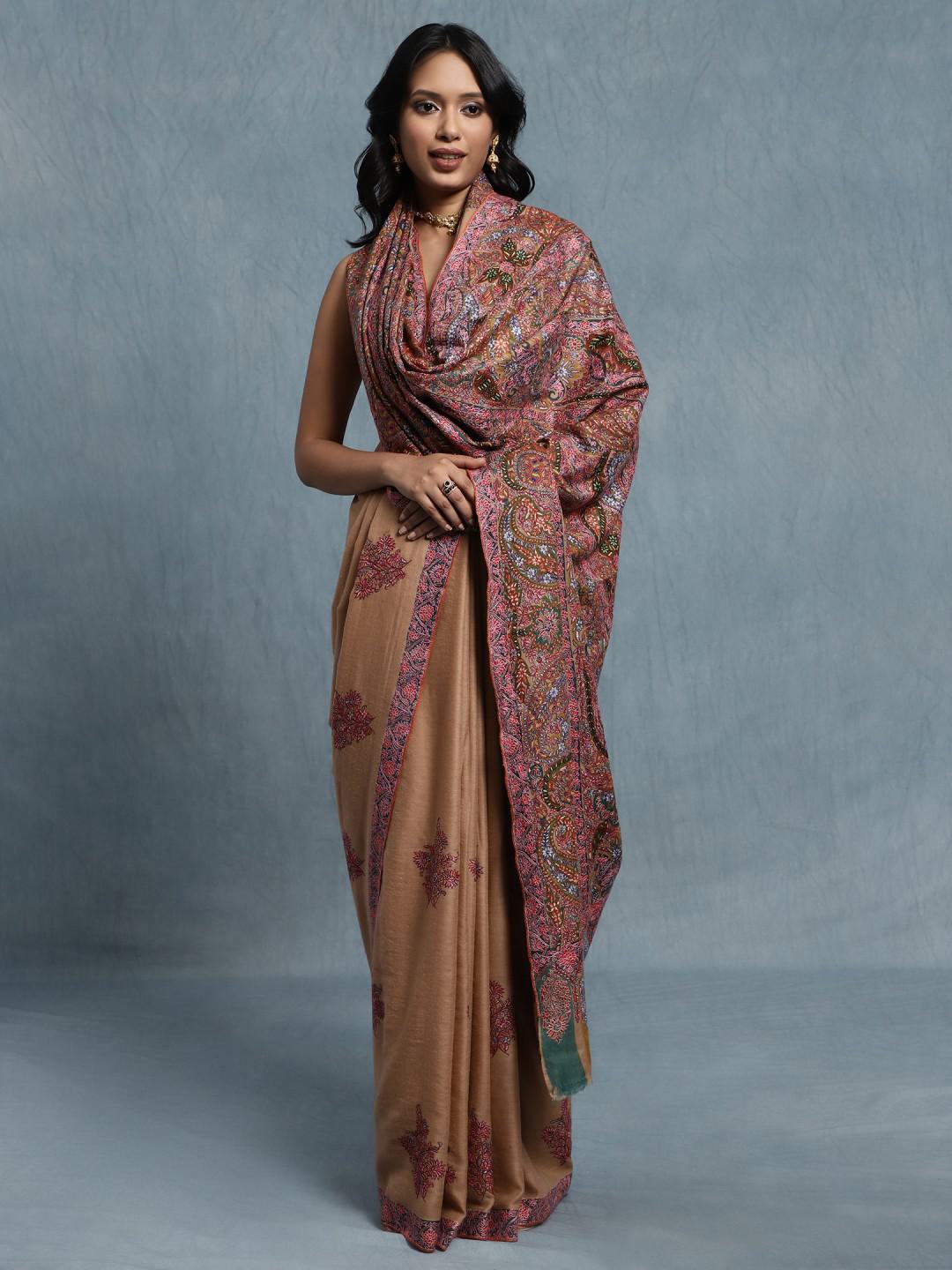 KHUDRANG PURE PASHMINA JAMAWAR KALAMKARI SAREE