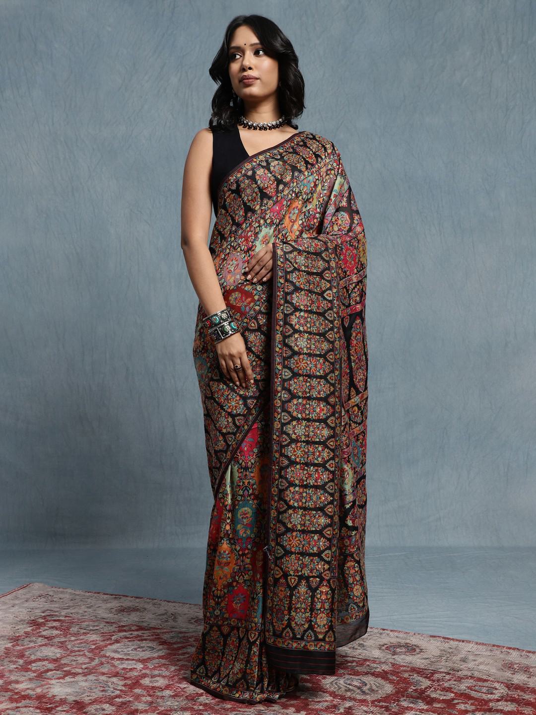 BLACK KATAN SILK WOVEN HANDLOOM SAREE WITH ZARI