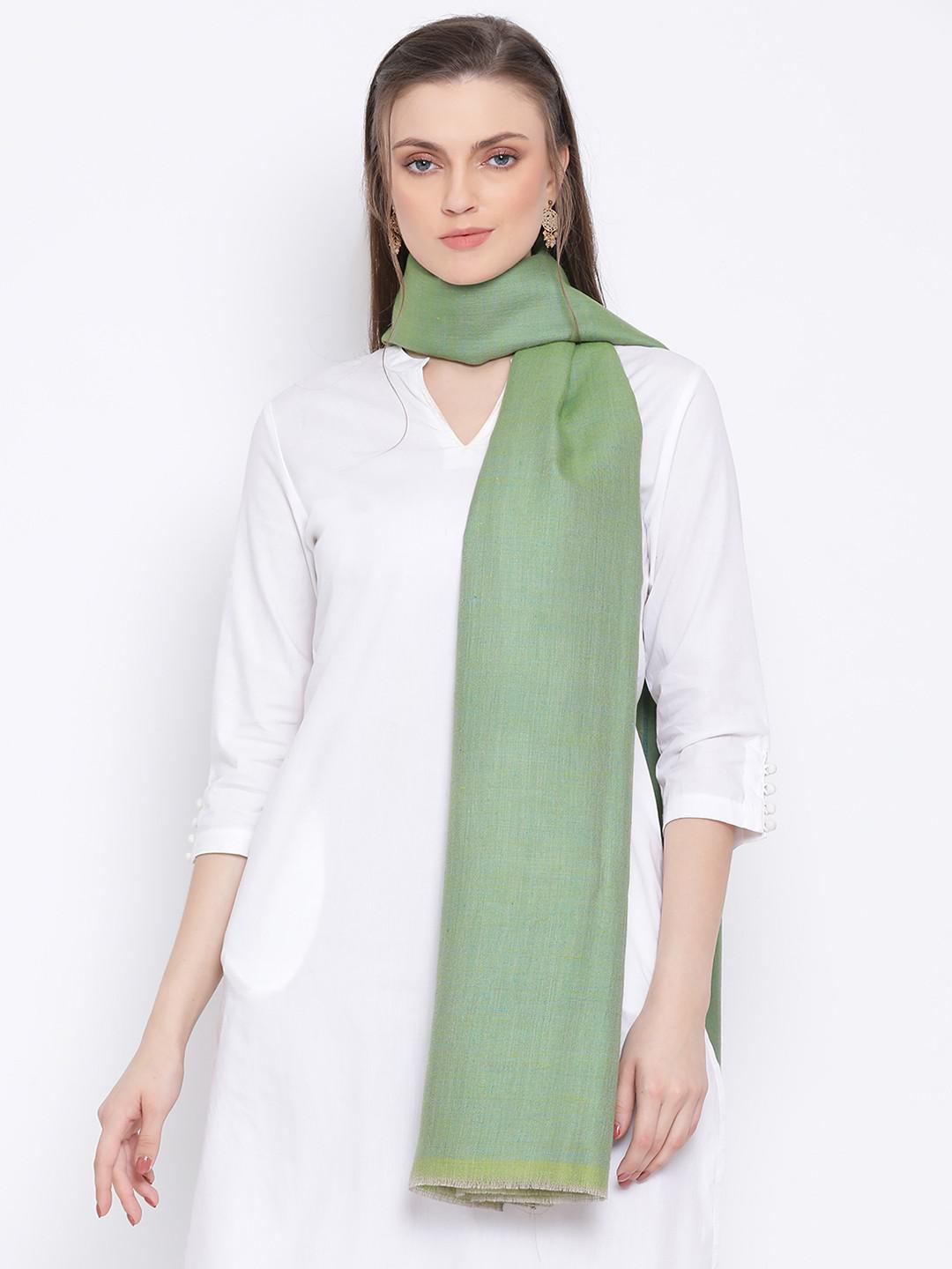 PURE PASHMINA WOVEN REVERSIBLE SHAWL IN OMBRE GREEN HUES