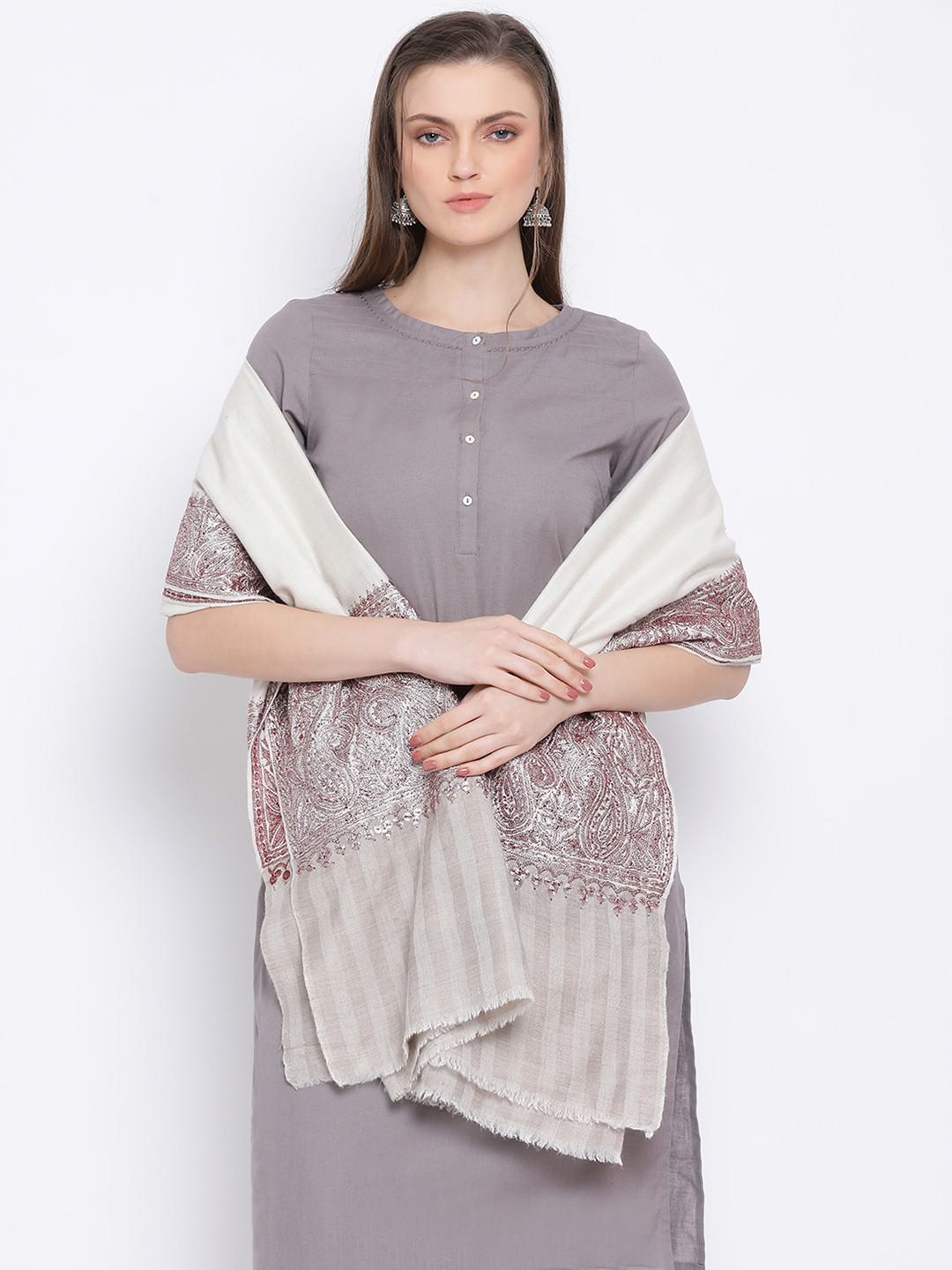 PURE PASHMINA SHAWL WITH MAROON COLOUR TILLA HAND EMBROIDERY