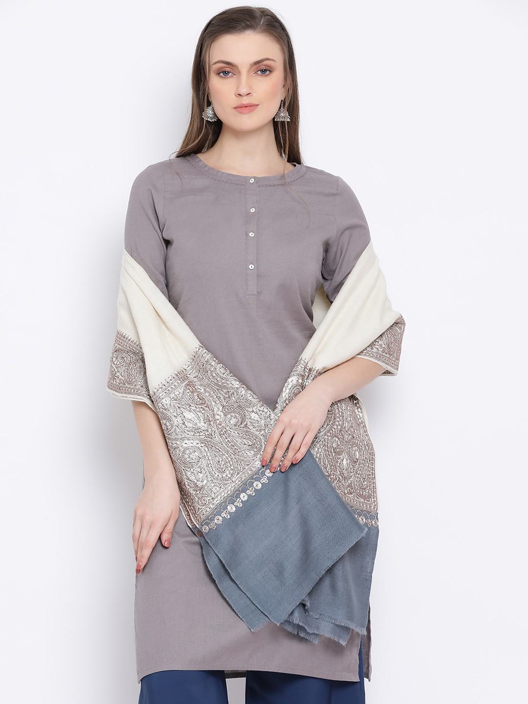 PURE PASHMINA SHAWL WITH BROWN TILLA HAND EMBROIDERY
