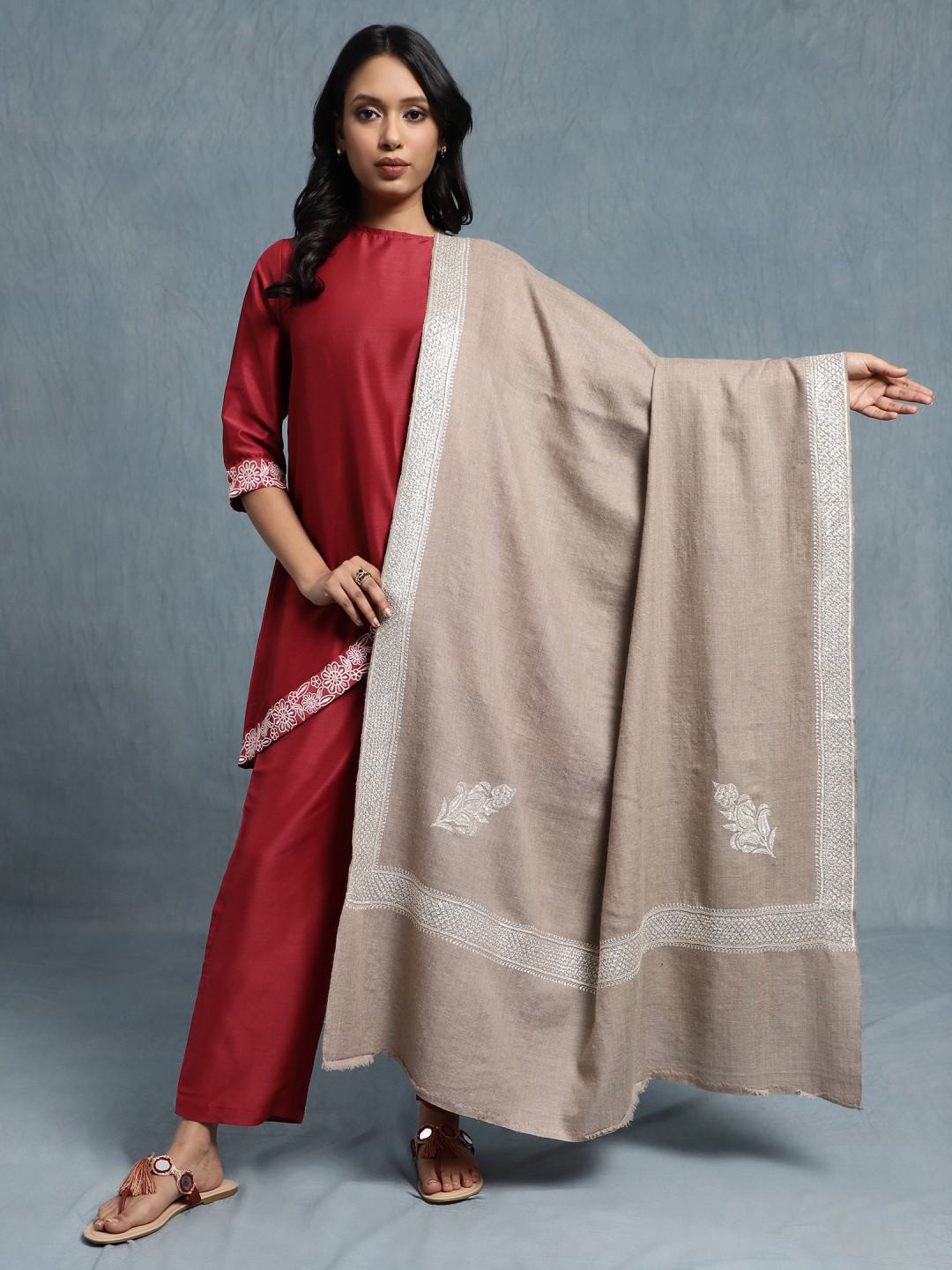 KHUDRANG PURE PASHMINA SHAWL WITH PURE SILVER TILLA HAND EMBROIDERY