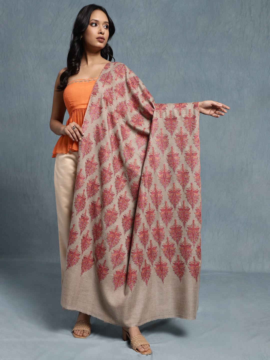 KHUDRANG PURE PASHMINA JAMAVAR SHAWL WITH SOZNI EMBROIDERY