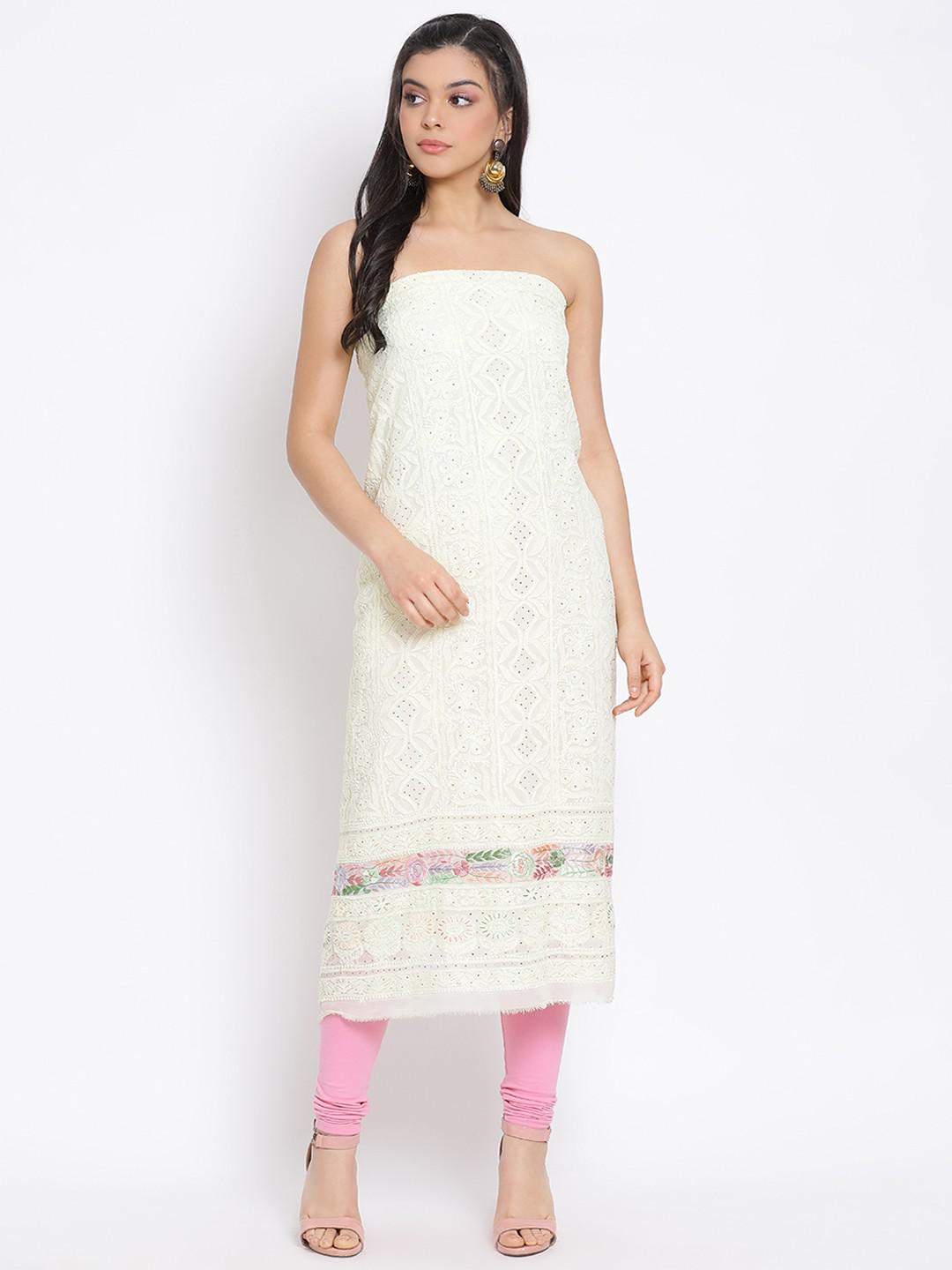 LIME GREEN COLOUR PURE GEORGETTE KURTA WITH CHIKANKARI EMBROIDERY WITH MUKAISH WORK & RESHAM