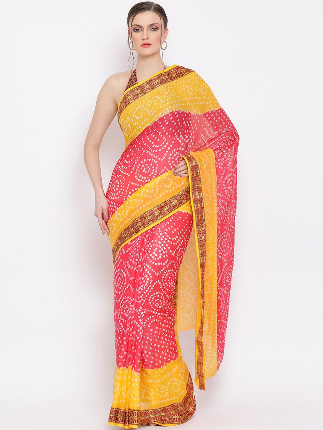 RED & YELLOW BANDHNI COTTON SAREE