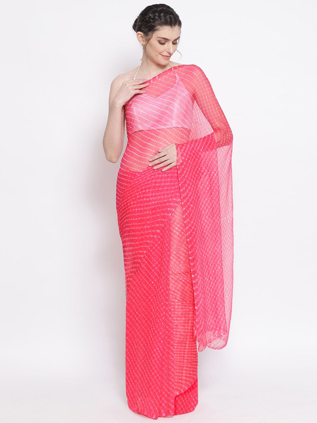 HOT PINK LEHARIYA BANDHEJ SAREE