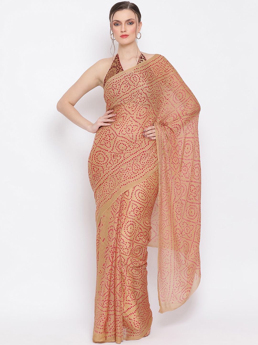 FUCHSIA & BEIGE CREPE BANDHEJ SAREE