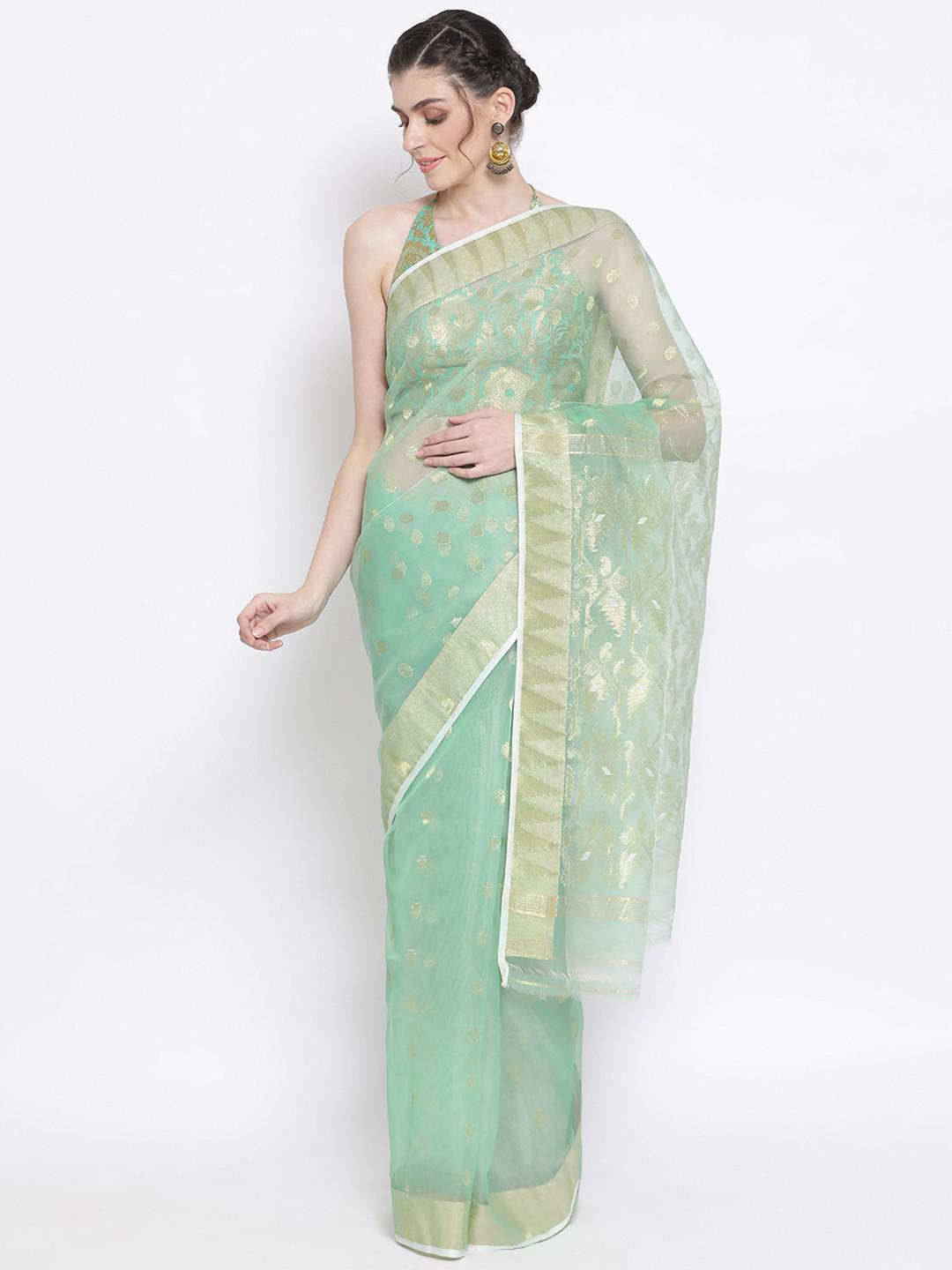 SPRING GREEN COLOUR MUSLIN & MUNGA SILK SAREE