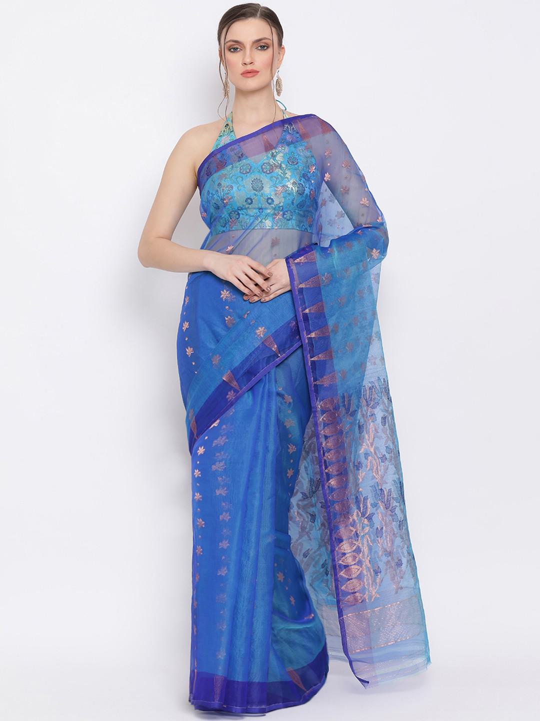 NAVY MUSLIN MUNGA JAMDANI WITH COPPER ZARI SAREE