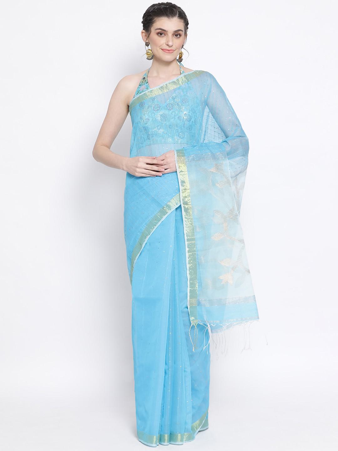 SKY BLUE MUSLIN & MUNGA WITH SEQUINS EMBEDDED IN THE WEAVE