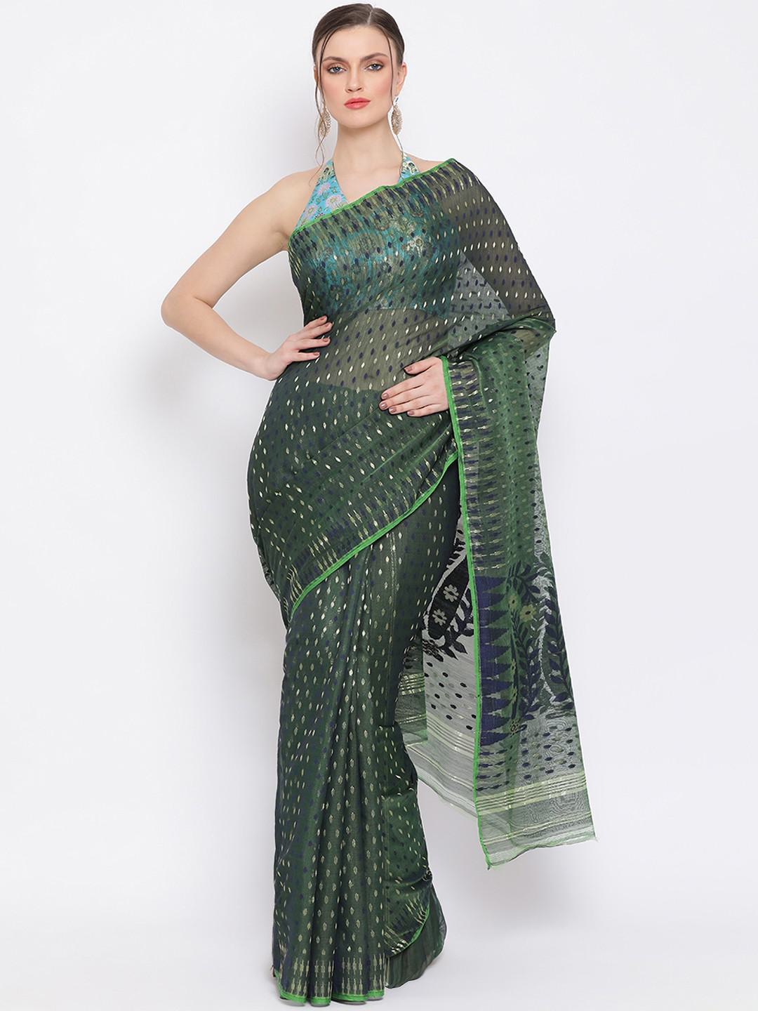 EMERALD & NAVY MUSLIN WITH MUNGA JAMDANI SAREE WITH ZARI