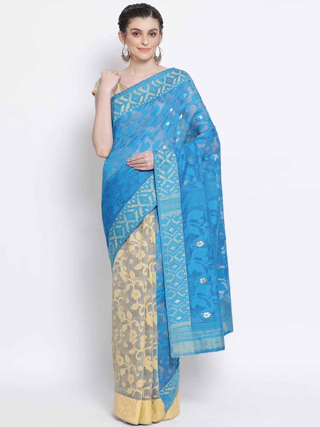 ADMIRAL BLUE JAMDANI SAREE WITH ZARI