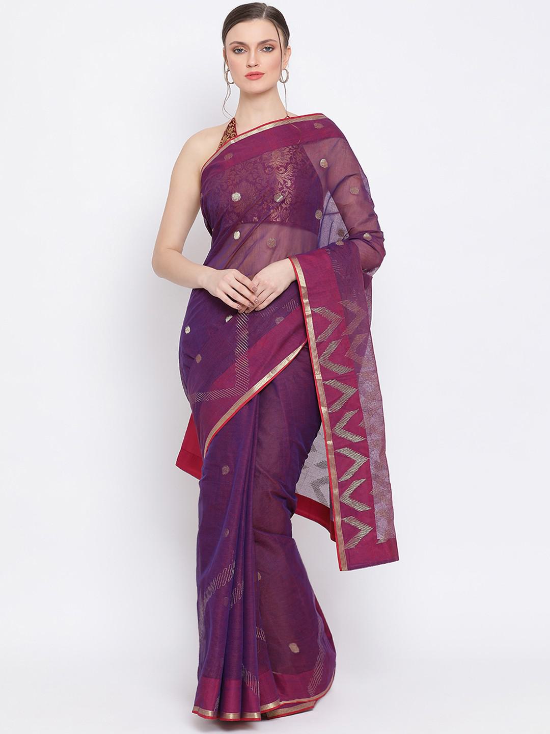 PURPLE & PINK COTTON JAMDANI SAREE