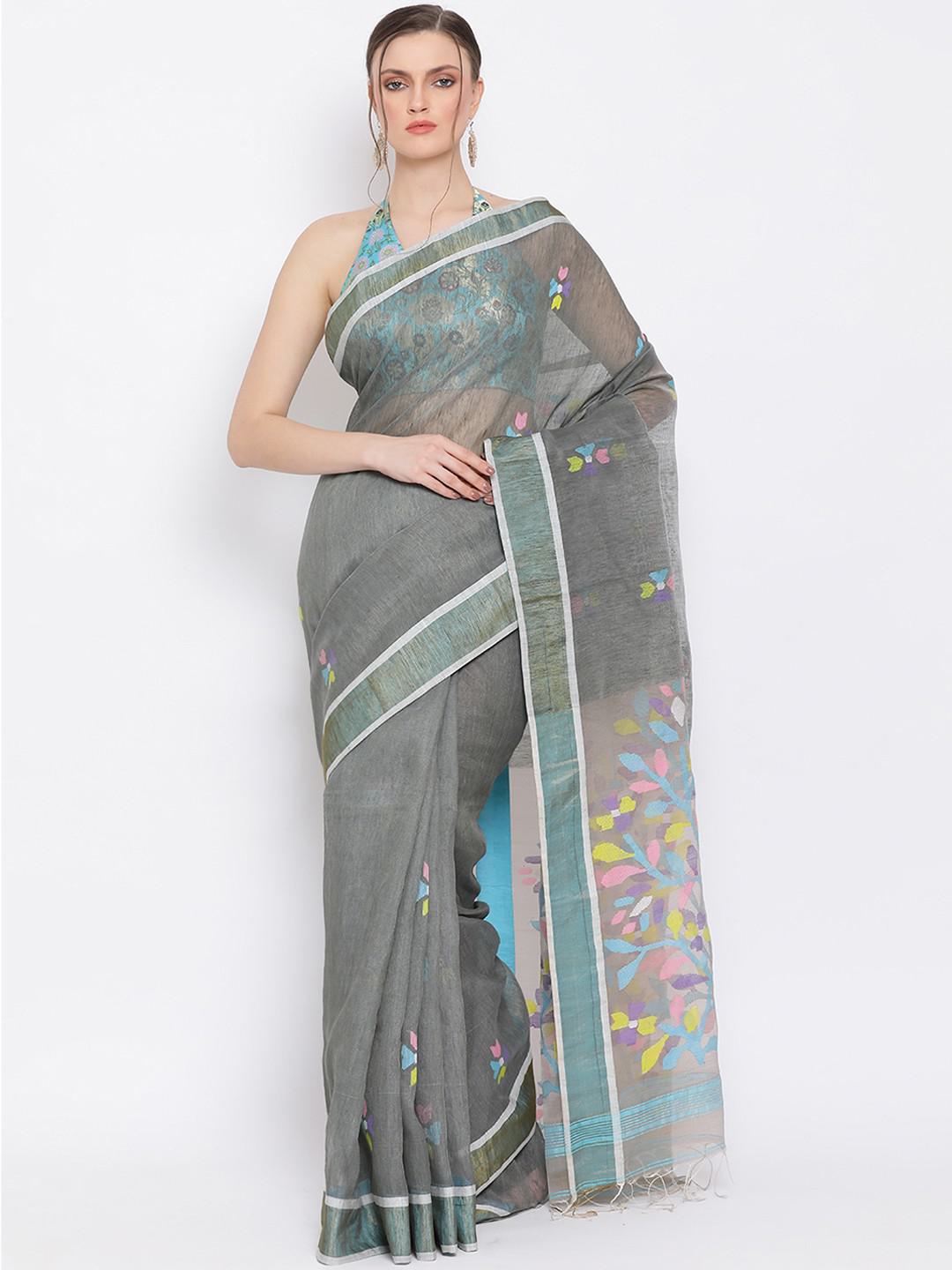 PEWTER GREY GICHA MUSLIN JAMDANI SAREE