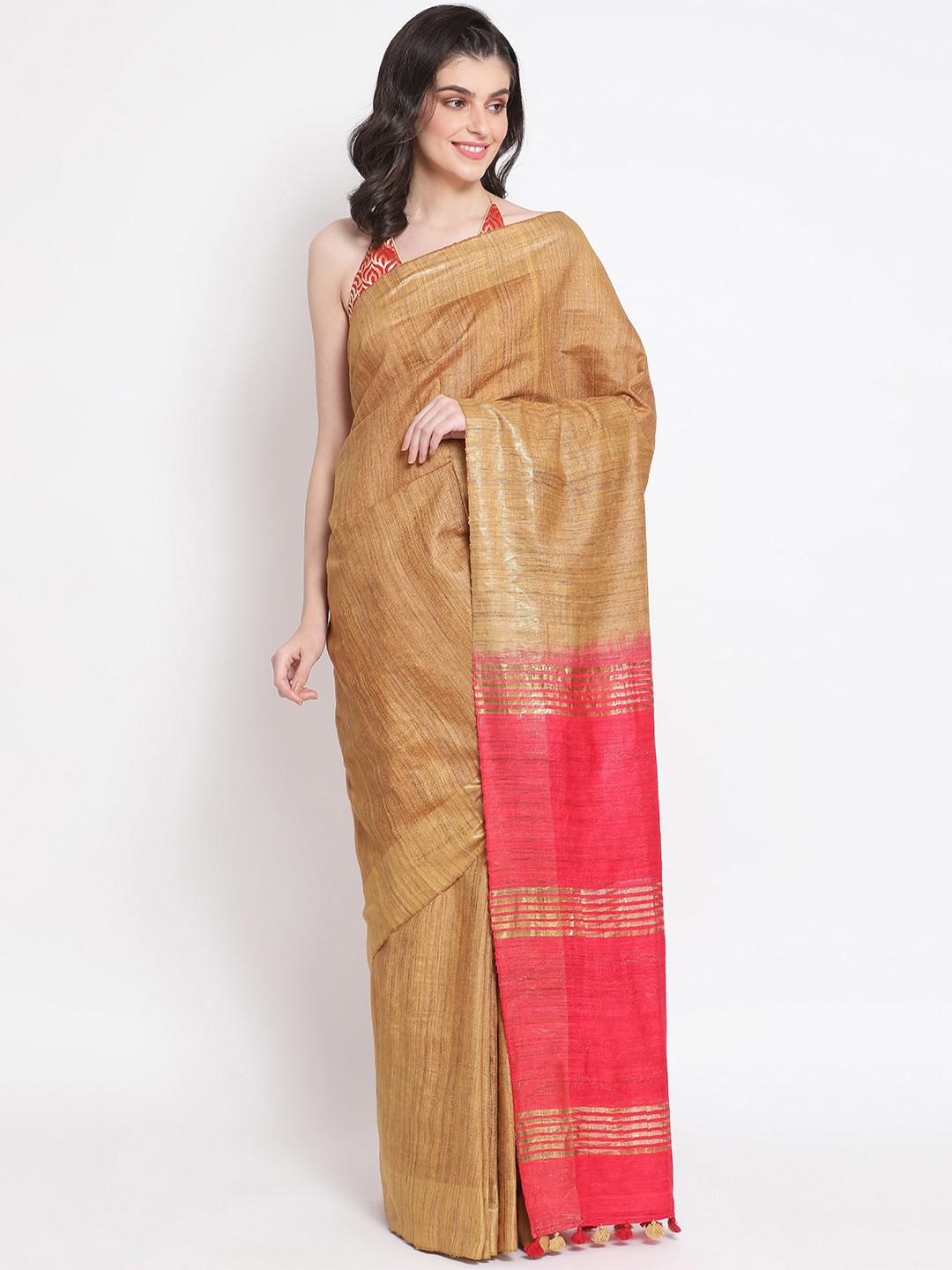 MUSTARD GOLD & RED COLOUR PABNA, GICHA MUNGA SILK SAREE