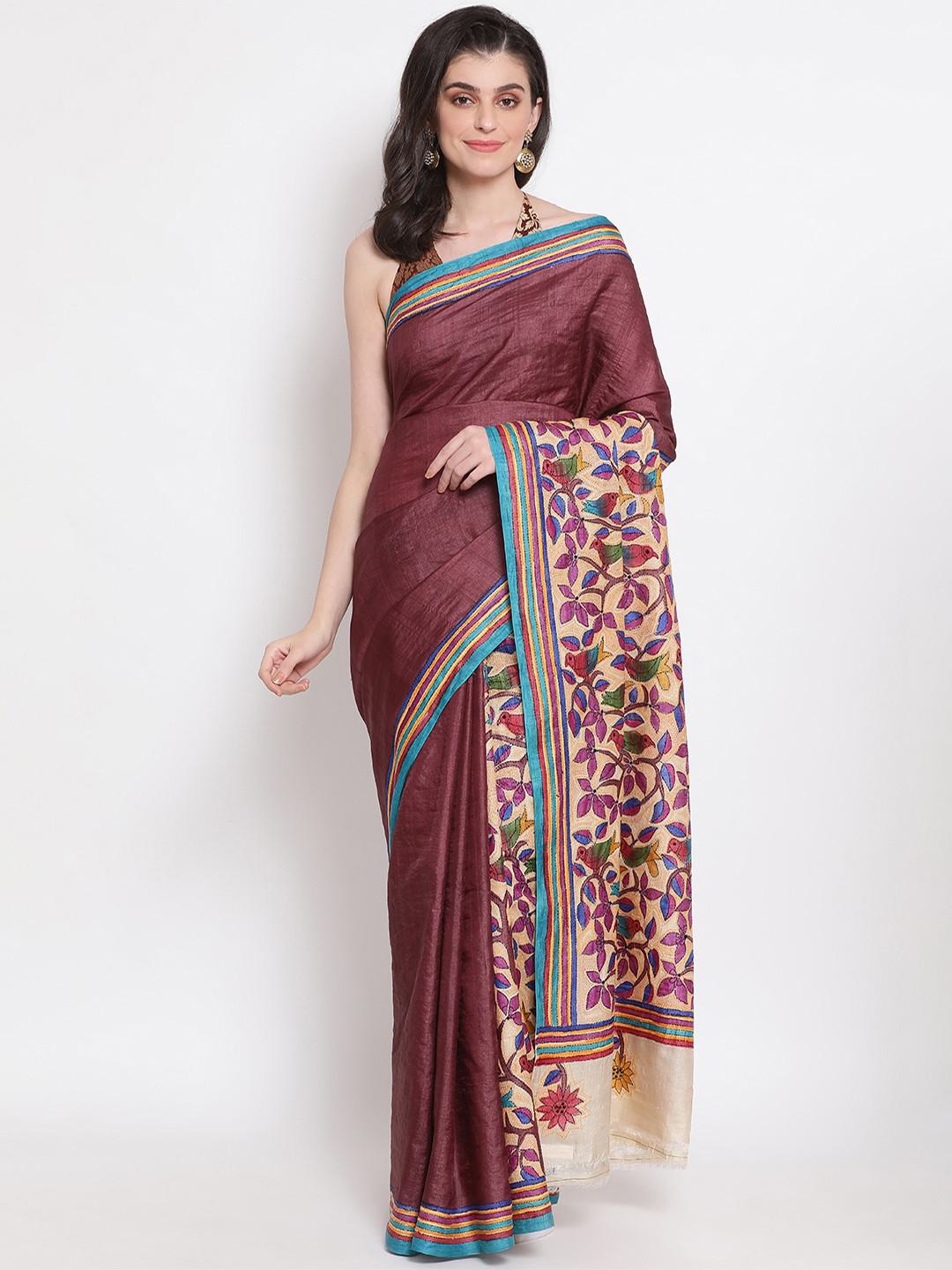 PURPLE COLOUR PABNA SILK WITH DIGITAL KANTHA PRINT