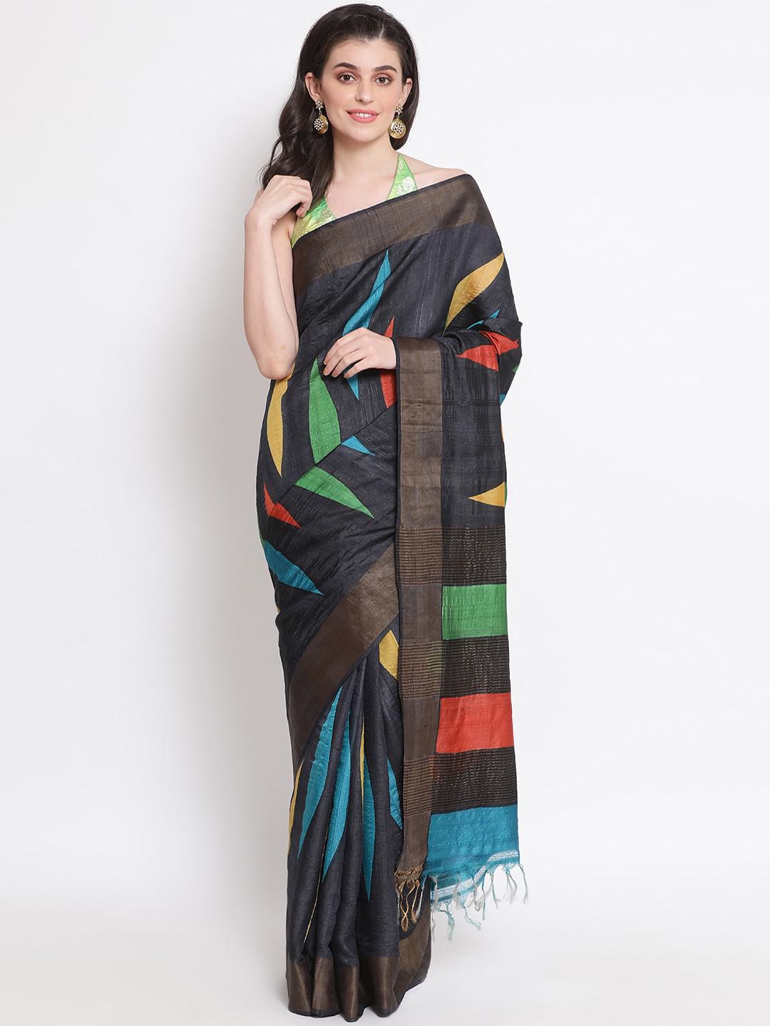 CHARCOAL BLACK RAJSHAHI MUNGA SILK WITH DIGITAL PRINT