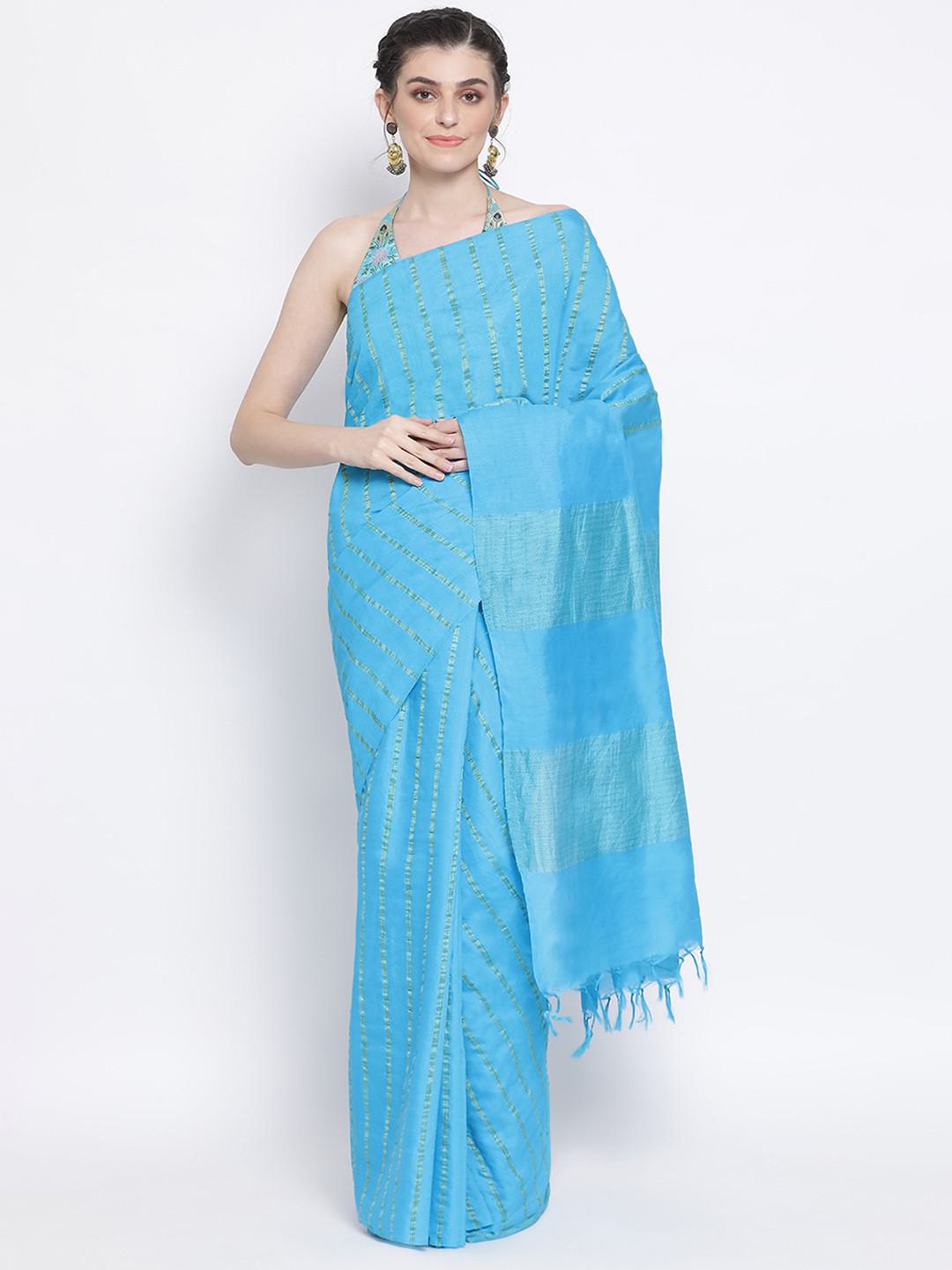 SKY BLUE GICHA MUNGA WITH GOLD ZARI SAREE