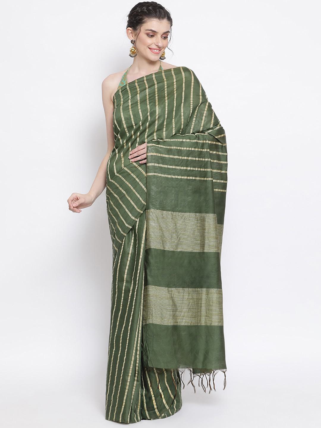 OLIVE GREEN MULMUL SILK MUNGA SAREE