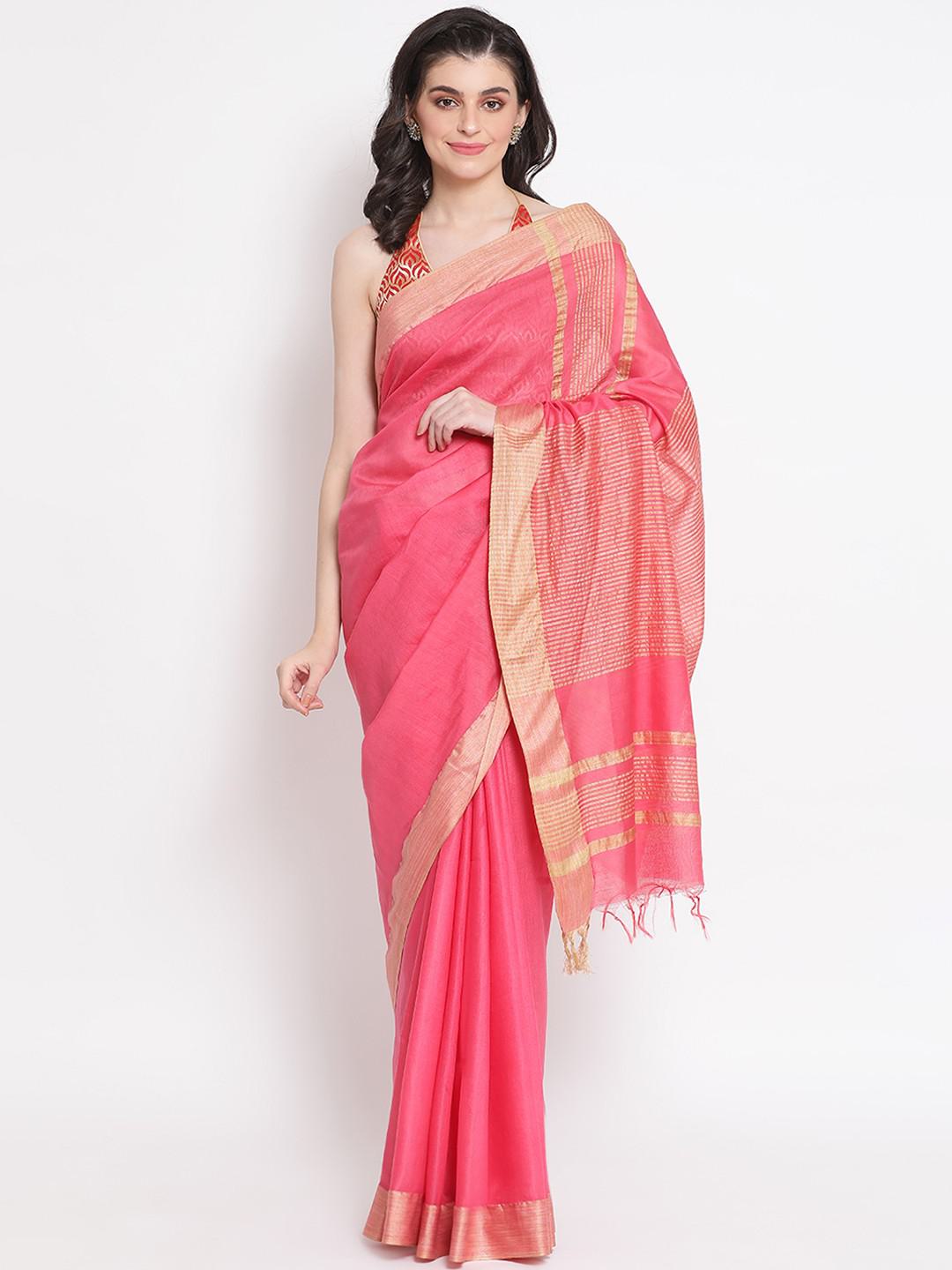 HOT PINK MULMUL SILK MUNGA SAREE