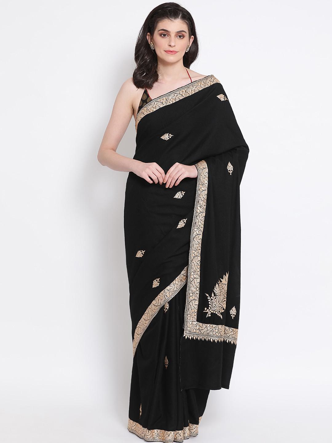 PURE PASHMINA SAREE WITH GENUINE SILVER TILLA KASHMIRI EMBROIDERY