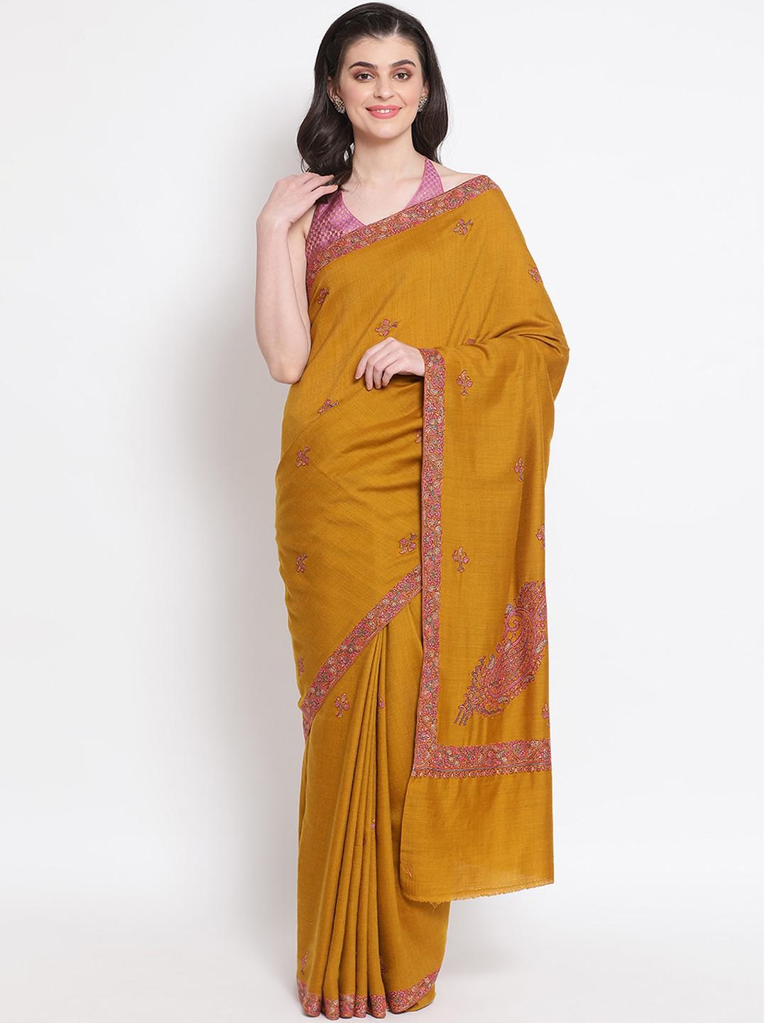 PURE PASHMINA SAREE WITH SOZNI EMBROIDERY IN MULTICOLOUR HUES