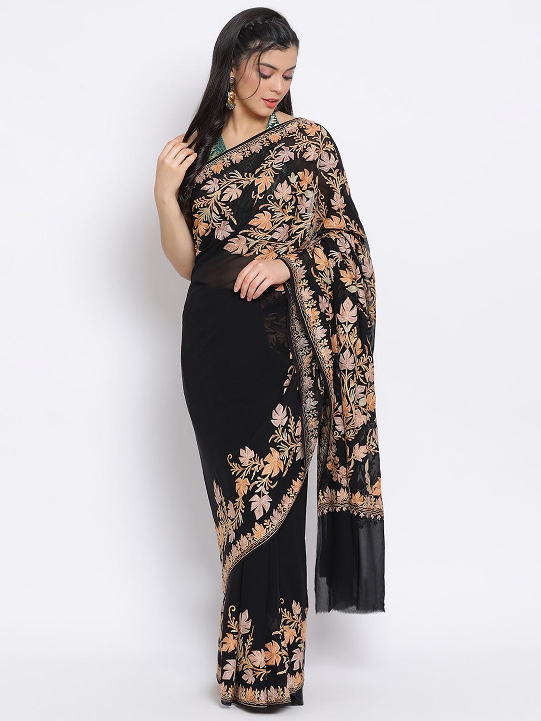 BLACK & COFFEE COLOUR  PURE KASHMIRI CHIFFON WITH AARI EMBROIDERY ALL OVER