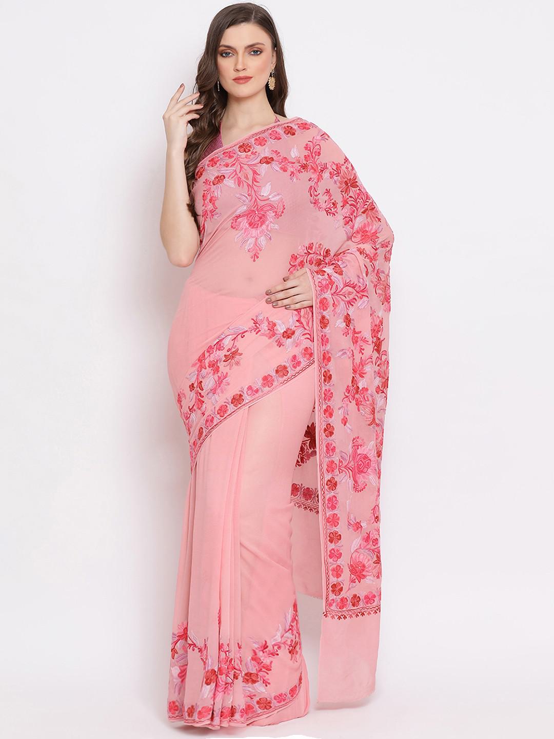 BLUSH PINK COLOUR  PURE KASHMIRI CHIFFON WITH AARI EMBROIDERY ALL OVER