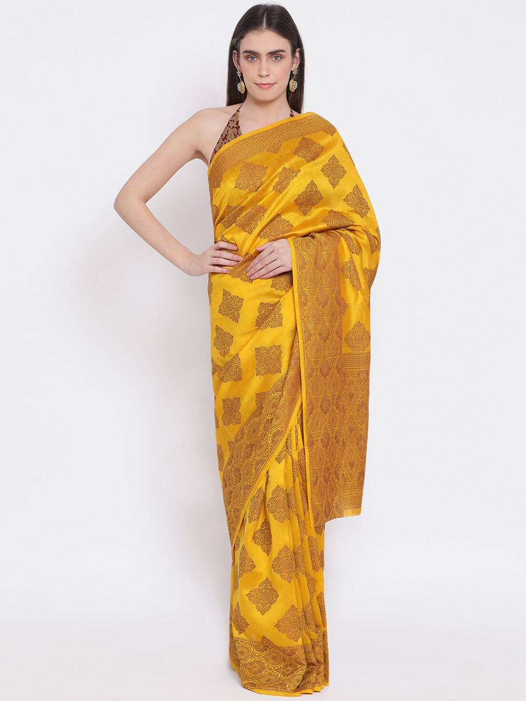 DANDELION YELLOW PURE MUNGA BENARASI SAREE WITH HANDWOVEN ANTIQUE ZARI JAAL EMBROIDERY