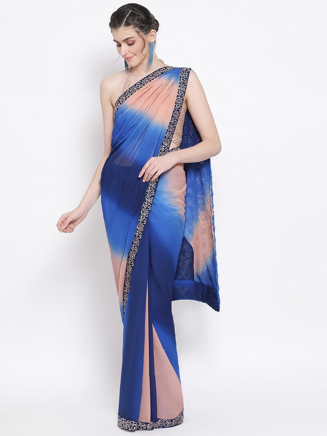 PURE CHIFFON SAREE WITH EXTENSIVE FRENCH KNOT HAND EMBROIDERY ON AANCHAL