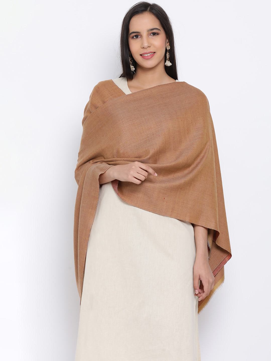 PURE PASHMINA WOVEN REVERSIBLE SHAWL IN RED & BROWN HUES
