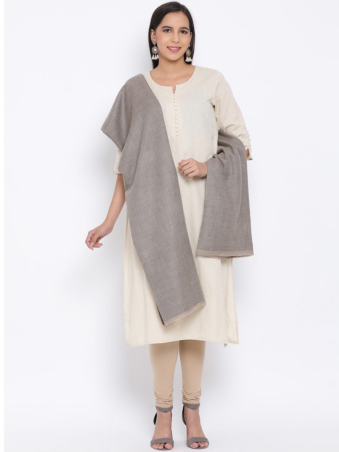 PURE PASHMINA WOVEN REVERSIBLE SHAWL IN BLACK & BEIGE HUES