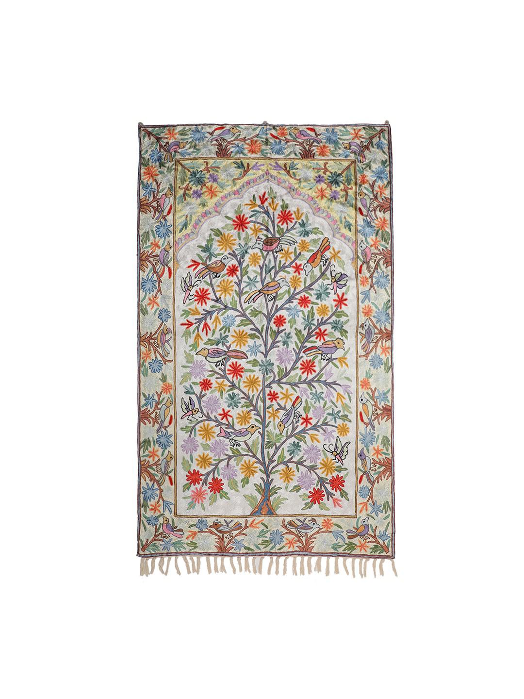 IVORY TREE OF LIFE TAPESTRY WITH ZARI ACCENTS AND PURE RESHAM CREWEL EMBROIDERY