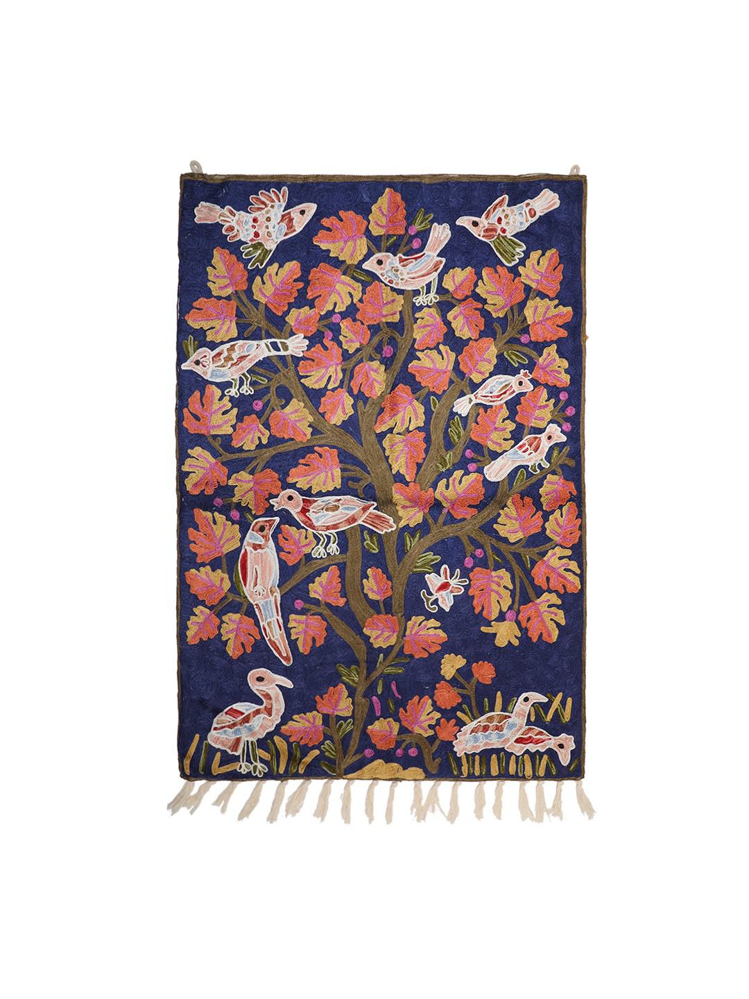 DARK BLUE WITH BIRD MOTIF TAPESTRY WITH PURE RESHAM CREWEL EMBROIDERY