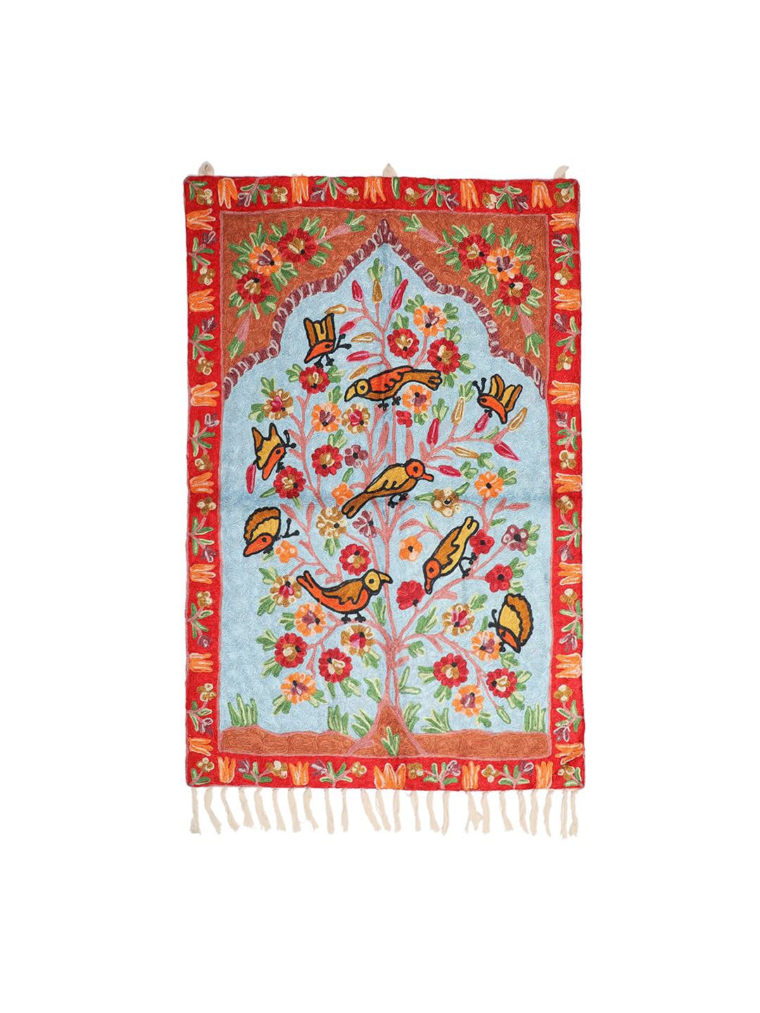 SHADES OF RED FLORAL TAPESTRY WITH PURE RESHAM CREWEL EMBROIDERY